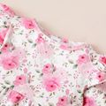 2pcs Baby Girl Pink Floral Print Ruffle Long-sleeve Top and Denim Ripped Jeans Set Multi-color