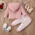 2pcs Baby Girl Pink Waffle Long-sleeve Hooded Top and Love Heart Print Trousers Set Pink