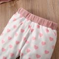2pcs Baby Girl Pink Waffle Long-sleeve Hooded Top and Love Heart Print Trousers Set Pink