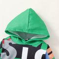 Baby Boy All Over Colorful Letter Print Long-sleeve Hooded Romper Green