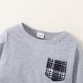 2pcs Toddler Boy Casual Plaid Pocket Design Sweatshirt & Pants Set Light Grey