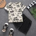 2pcs Toddler Boy Trendy Ripped Denim Shorts & Letter Print Tee Set Beige image 3