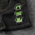 2pcs Toddler Boy Trendy Ripped Denim Shorts and Letter Print Tee Set Pale Green