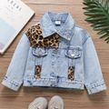 Toddler Girl Leopard Print Lapel Collar Button Design Denim Jacket Blue