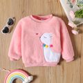 Toddler Girl Animal Embroidered Pompom Design Fuzzy Pink Sweatshirt Pink