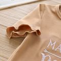 Toddler Girl Letter Embroidered Ribbed Lettuce Trim Short-sleeve Tee Khaki