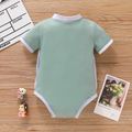 Baby Boy/Girl Solid Button Up V Neck Short-sleeve Romper GrayGreen