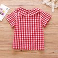Toddler Girl Doll Collar Button Design Short-sleeve Plaid Shirt Red