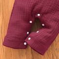 100% Cotton Crepe Baby Girl Lace Splicing Solid Ruffle Long-sleeve Jumpsuit Burgundy