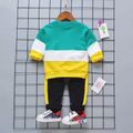 2pcs Toddler Boy Letter Print Colorblock Cotton Pullover Sweatshirt and Pants Set Yellow image 2