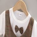 2pcs Toddler Boy Gentleman Suit, Faux-two Bow tie Design Tee and Plaid Shorts Set Brown image 3