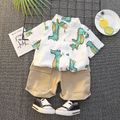 2pcs Toddler Boy Playful Animal Crocodile Print Shirt and Pocket Design Shorts Set White image 1