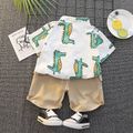 2pcs Toddler Boy Playful Animal Crocodile Print Shirt and Pocket Design Shorts Set White image 2