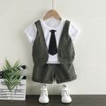 2pcs Toddler Boy Gentleman Suit, Faux-two Top and Elasticized Shorts Set Green image 1