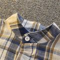 3pcs Toddler Boy Preppy style Lapel Collar Plaid Shirt & White Tee and Elasticized Shorts Set Blue