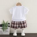 2pcs Toddler Boy Gentleman Suit, Faux-two Bow tie Design Tee and Plaid Shorts Set Brown image 2