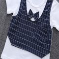 2pcs Toddler Boy Gentleman Suit, Faux-two Plaid Tee and Pants Set Deep Blue
