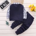 2pcs Toddler Boy Preppy style Faux-two Lapel Collar Embroidered Shirt and Pants Set Dark Blue image 2