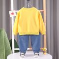 2pcs Toddler Boy Plauful Denim Jeans and Bear Embroidered Sweatshirt Set Yellow image 2