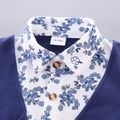 2pcs Toddler Boy Preppy style Faux-two Floral Print Shirt and Pants Set Dark Blue image 3
