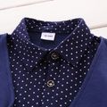 2pcs Toddler Boy Preppy style Faux-two Polka dots Long-sleeve Shirt and Pants Set Dark Blue image 3