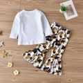 2-piece Toddler Girl Leopard Animal Print Long-sleeve Tee and Flared Pants Set White
