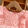 2pcs Lace and Mesh Splicing Ruffle Long-sleeve Baby Princess Party Dress Set Pink image 4