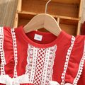 2pcs Lace Splicing Ruffle Pom Poms Bowknot Red Baby Long-sleeve Party Dress Set Red image 4