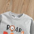 100% Cotton 2pcs Letter and Cartoon Lion Print Long-sleeve Pullover and Trousers Set Light Grey