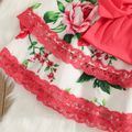 Baby Girl All Over Rosy Floral Print Sleeveless Halter Neck Layered Lace Princess Party Dress Rosy