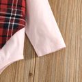 2pcs Baby Boy Solid Lapel Long-sleeve Splicing Red Plaid Bow Tie Faux-two Romper and Trousers Set Red