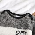 100% Cotton Baby Boy Letter Embroidered Colorblock Fuzzy Fleece Jumpsuit Grey