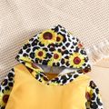 2pcs Baby Girl Sunflowers Floral Print Leopard Long-sleeve Hoodie and Denim Ripped Jeans Set Yellow