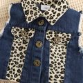 2pcs Baby Girl Blue Denim Splicing Leopard Sleeveless Top and Ripped Skirt Set Blue