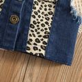 2pcs Baby Girl Blue Denim Splicing Leopard Sleeveless Top and Ripped Skirt Set Blue