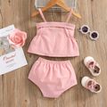 100% Cotton 2pcs Baby Girl Button Design Pink Spaghetti Strap Top and Shorts Set Pink