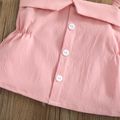 100% Cotton 2pcs Baby Girl Button Design Pink Spaghetti Strap Top and Shorts Set Pink image 4