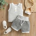 100% Cotton 2pcs Baby Boy/Girl Striped Sleeveless Tank Top and Shorts Set Dark Grey