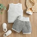 100% Cotton 2pcs Baby Boy/Girl Striped Sleeveless Tank Top and Shorts Set Dark Grey image 3