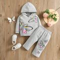 100% Cotton 2pcs Baby Girl Butterfly Print Long-sleeve Hoodie and Trousers Set Grey