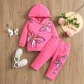 100% Cotton 2pcs Baby Girl Butterfly Print Long-sleeve Hoodie and Trousers Set Rosy image 1