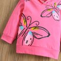 100% Cotton 2pcs Baby Girl Butterfly Print Long-sleeve Hoodie and Trousers Set Rosy image 3