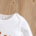100% Cotton 3pcs Baby Girl Letter Print Long-sleeve Tee and Solid Ruffle Shorts with Headband Set Beige