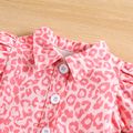 2pcs Baby Girl Pink Leopard Denim Puff-sleeve Button Up Top and Skirt Set Pink