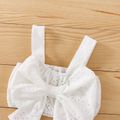 2pcs Baby Girl Eyelet Embroidered Bow Front Cami Crop Top and Frayed Raw Trim Denim Flared Pants Set White image 4