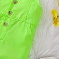 Baby Girl Button Front Fluorescent Green Roll Up Hem Denim Overalls Shorts Green