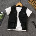Toddler Boy Trendy Pocket Design Zipper Black Vest Black