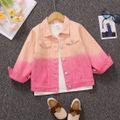 Toddler Girl Sweet Tie Dyed Colorblock Lapel Collar Denim Jacket Pink