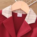 Toddler Girl Plaid Splice Lapel Collar Button Design Belted Red Blend Coat Red image 3