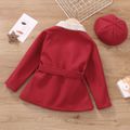 Toddler Girl Plaid Splice Lapel Collar Button Design Belted Red Blend Coat Red